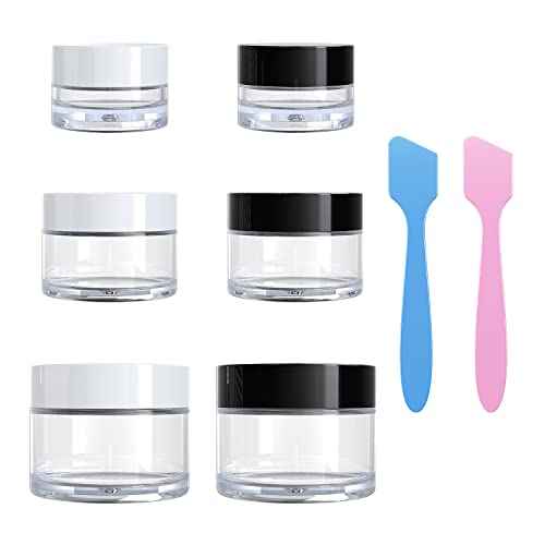 Travel Size Containers for Toiletries, 3 Size 0.17/0.5/1 OZ Small Cosmetic Jars for Makeup Face Creams Moisturizer Lotion, with 2 Pieces Mini Spatulas for Gift (6 Pieces)