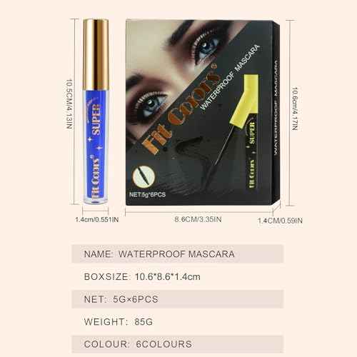 FantasyDay Smudge-Proof Colorful Mascara Set Liquid Lash Extensions Cosmetics, 6 Pcs Washable Volumizing Lengthening Defining Curling No Clumping Mascara Premium Xmas Eye Makeup Gift Set