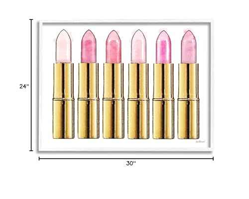 Stupell Industries Pink Gold Lipstick Glam Fashion Watercolor, Design by Amanda Greenwood White Framed Wall Art, 24 x 30