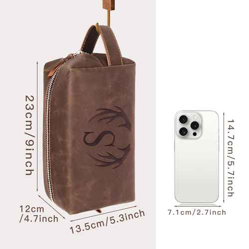 Personalized Toiletry Bag for Men Engraved Initial Cool Gifts for Dad Husband Boyfriend Grandpa Son PU Leather Waterproof Shaving Bag for Toiletries Accessories Travel Essentials (A)