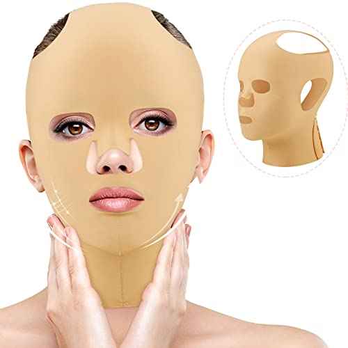 Treela 2 Pieces Full Face Lift Sleeping Belt Reusable Mask Chin Lift Facial Mask Face Belt Double Chin Thin Facial Bandages Cheek tape Strap Massage Shaper for Women