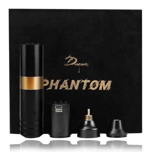 Dragoart Phantom Tattoo Machine, 2 * 1300mAh Battery Power Supply LED Screen Wireless Tattoo Machine Coreless Motor Professional Tattoo Machine Gun for Wireless or Wired RCA (3.5mm Stroke, Black)