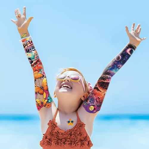 52 PCS Kids Full Arm Temporary Tattoos - Rocket Car Dinosaur Planet Astronaut & Dolphin Castle Cat Body Tattoos Stickers for Boys & Girls, Party Supplies Gifts