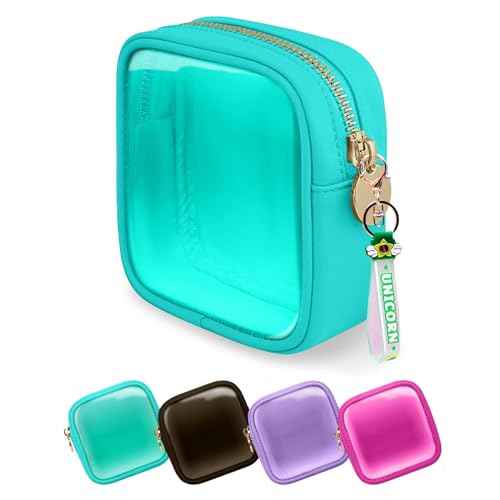 Mini Makeup Bag Pouch for Women And Girls, Clear PVC & Nylon Bag with Zipper, Waterproof Preppy Toiletry Bag Cute (Green)