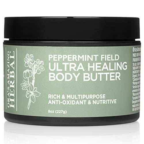 Ora's Amazing Herbal Ultra Healing Body Butter, Intensive Moisturizer For Dry Skin, Spearmint & Bergamot Essential Oil, 8 oz, Peppermint Field Scent