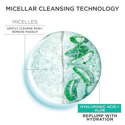 Garnier Micellar Water with Hyaluronic Acid, Facial Cleanser & Makeup Remover, Hydrating and Plumping, For All Skin Types, Vegan, Cruelty Free, 13.5 Fl Oz (400mL), 1 Count