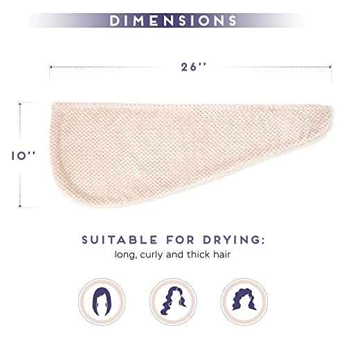 2 Pack Microfiber Hair Towel Wrap for Women, Anti Frizz Quick Drying Hair Turban for All Hair Style, Absorbent and Lightweight (Beige)