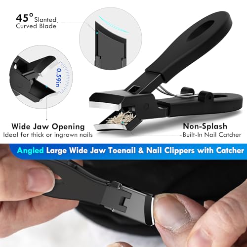 Professional Ingrown Toenail Tools Kit for Seniors,Wide Jaw Straight Nail Clippers,Large Angled Nail Clipper Cutters for Heavy Duty Thick Toe Nails or Fingernail,Manicure Set for Men Women