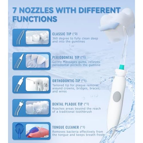 Water Dental Flosser for Teeth Cleaning with 1000ML Large Capacity and UV Storage, 10 Adjustable Pressure Electric Oral Irrigator with 7 Jet Tips for Home Use, Gums, Braces (Ivory White)