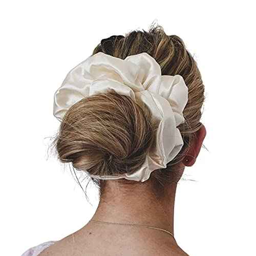 Jumbo Oversized XL Satin Scrunchies for Women Girls, Frizz Prevention, Sleep Hair Holder, Large Elastic Ties Band for Ponytail Bun, Hair Ties for Breakage Prevention (Red)