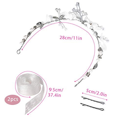 Flower Girl Headpiece Princess Wedding Accessories, Silver Hair Headband Flower Crown for Girls