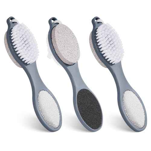 3 Pcs 4 in 1 Foot Brush for Use in Shower with Pumice Stone, Foot Rasp and Sandpaper, Foot Scrubber Brush for Feet, Dead Skin Remover for Foot Care