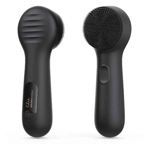 Silicone Face Scrubber, N?graCoola CLIE 2.0 Facial Cleansing Brush, Rechargeable, Waterproof Face Scrub Brush for Cleansing, Exfoliating, Massaging, Electric Facial Exfoliator for Women & Men - Black