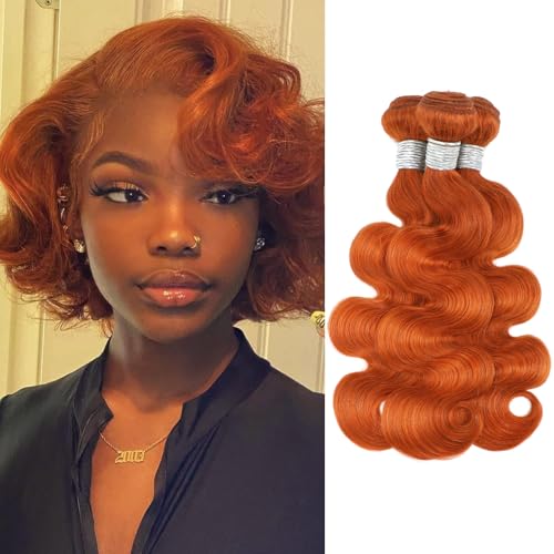 12A Ginger Body Wave Bundles Human Hair, Soft And Shed-Free Colored #350 Copper Burnt Orange 3 Bundles Double Weft 100% Unprocessed Brazilian Remy Hair Ginger Sew In Wavy 10 12 14 Inch