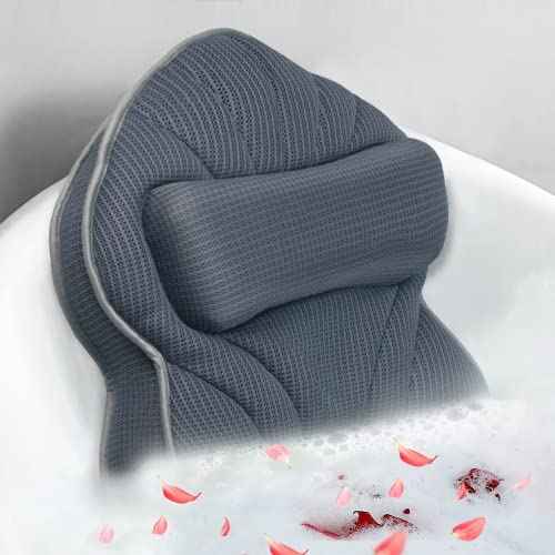Extra Thick Large Bath Pillow with Neck,Back,Head Support for Bathtub, Spa, Soaking Gray(19''x15'')