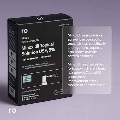 Roman Men's Topical Hair Regrowth Treatment Spray | 5% Minoxidil Solution, Clinically Proven for Thinning Hair, Easy to Use, Unscented | 3-Month Supply