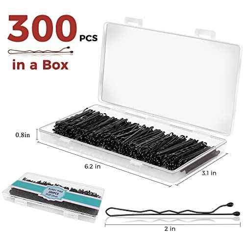 300 Pcs Bobby Pins Black, Hair Pins for Women Girls and Kids, Invisible Wave Hair clips Bulk with Storage box, Pain-Free Hairpins£¨2 Inch Black£©