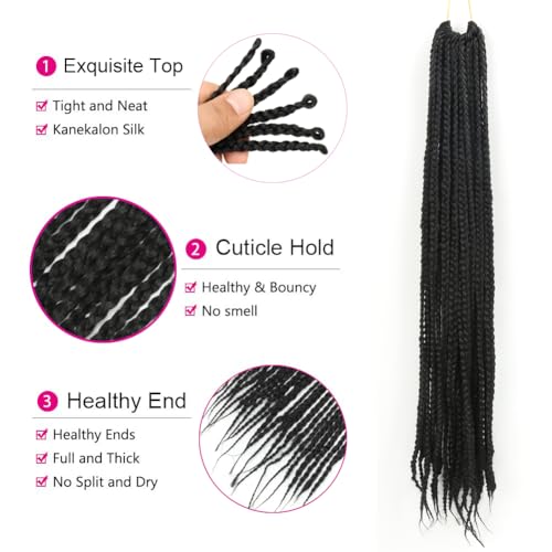 Themis Hair Black Crochet Box Braid 30inch 6Packs Midium Size Premium Synthetic Crochet Braids Waist Length Individually Prelooped Handmade Soft Braids Hair Extension For Girls Women(30inch 1B)
