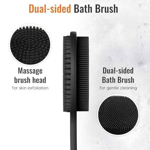 VWMYQ Silicone Back Scrubber for Shower, 17in Lengthen Long Handle Body Brush, Double Sided Shower Brush for Shower Exfoliating and Massage Can Produce Rich Foam, Long Handle Back Scrubber for Men.