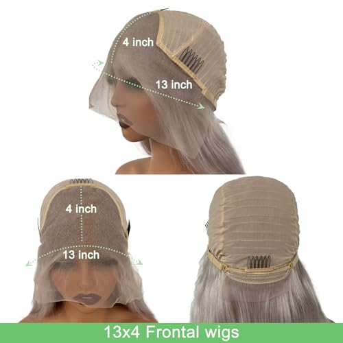 SOSEXY Grey Lace Front Wigs Straight 13x4 Lace Frontal Human Hair Wig 180% Density HD Transparent Lace with Baby Hair