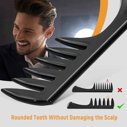 3Pcs Hair Styling Combs Set For Men - Black Barber Wide Tooth Texture Comb For Quiff, Pompadour, Slicked-back, Fauxhawk, Undercut