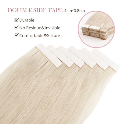 Sixstarhair Blonde Tape in Real Human Hair Extensions Remy Human Hair Soft Glue Silky Straight Tape in Hair Extensions Human Hair 50g Seamless Skin Weft Tape In Extensions [Color 1000 22inch]