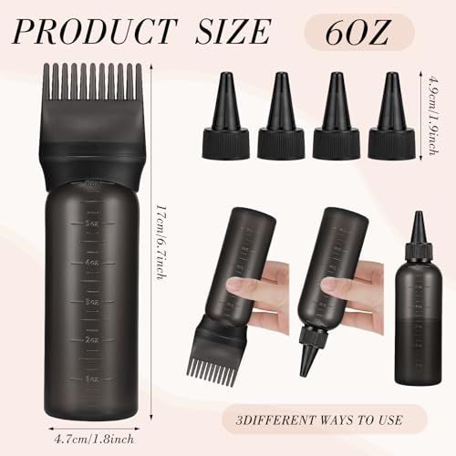 Pimoys Hair Oil Applicator Bottles Dye Brush for Women Scalp, Hair Color Products Things with Root Comb Hair Dye Tools, Black 2 Pack