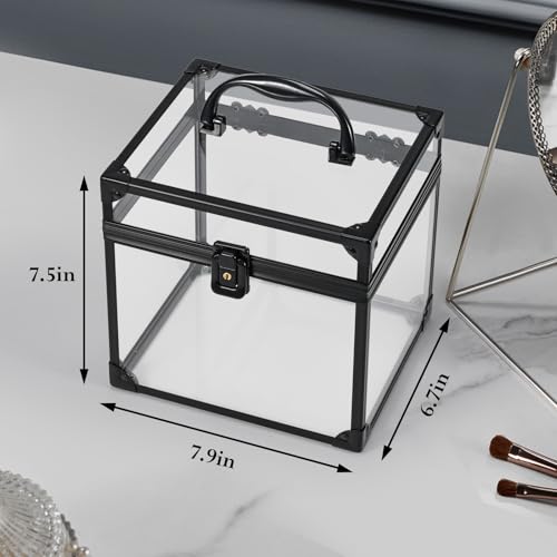 FRENESSA Portable Makeup Case Clear Crown Box Cosmetics Display Case Toiletry Organizer Box Transparent Acrylic Artists Train Case Travel Makeup Tools Storage for Vanity Bathroom Counter Dresser Case