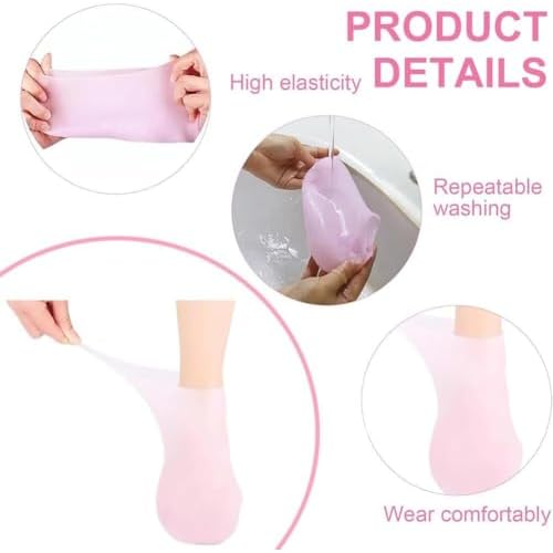 4 Pairs Silicone Moisturizing Glove Socks Set for Dry Cracked Feet and Hands, Anti Slip Spa Socks Women Gel Pedicure Socks for Foot Hand Softening Foot Care After Pedicure