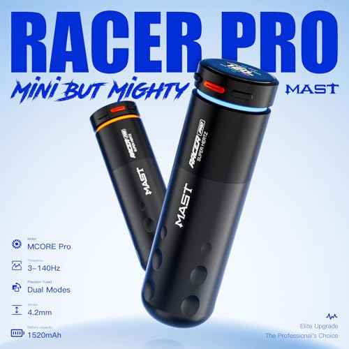 Mast Racer Pro Tattoo Gun Kit Cordless Pen Machine 20 Cartridges Needles 2 Batteries Power Supply Black Ink Complete Set