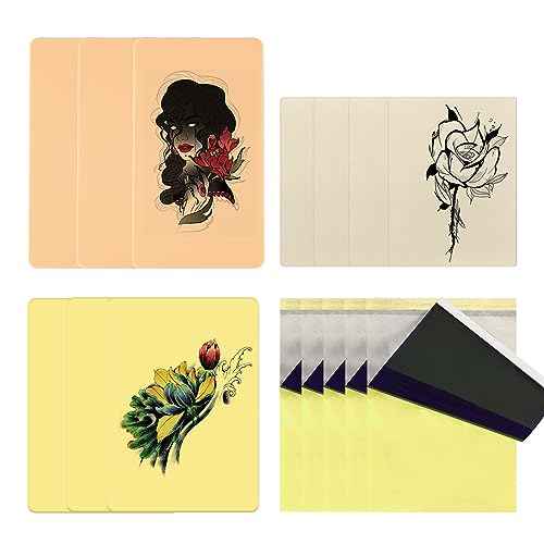 Tattoo Fake Skin Tattoo Skin Practice Kit 10Pcs Tattoo Fake Skins 20Pcs Tattoo Transfer Paper for Beginners and Artists Tattoo Supplies (3L+3M+4S Skin+20 Paper)