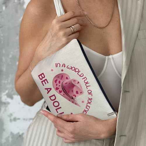 Pink Western Hat makeup bag, In a World Full of Jolenes be a Dolly Travel Costumes Cosmetic Bags, Dolly Gifts for Women Music Lovers Fans Sister Daughter Teachers Halloween Birthday Christmas