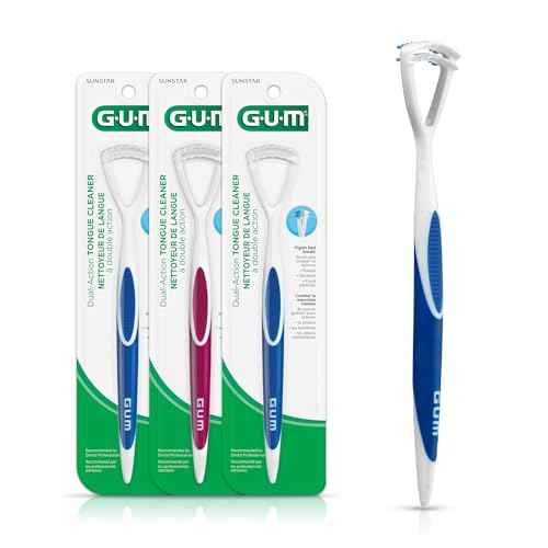 GUM Tongue Cleaner - Dual Action Soft Bristled Tongue Brush with Tongue Scraper for Better Oral Hygiene - Bad Breath Treatment (Pack of 3)