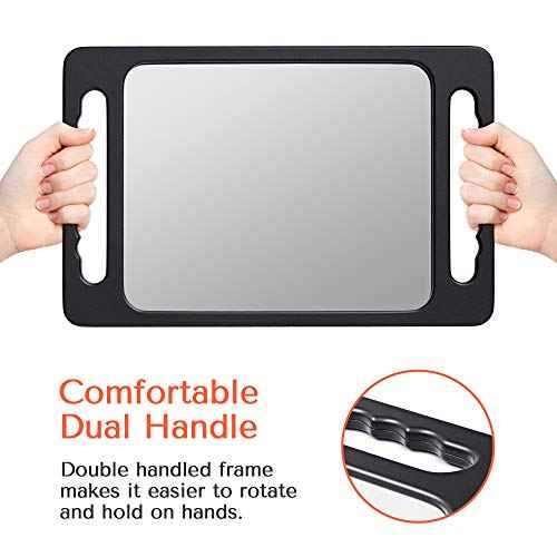 TASALON Unbreakable Hand Mirror with Double Handle - Large Handheld Barber Design for Hair and Beauty Salon - Durable Hand Held for Barbershop - Lightweight Haircut Mirror with Double Handgrip