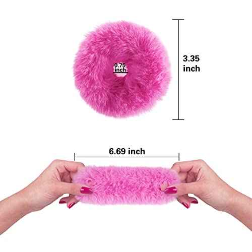 2 PCS Pink Pom Pom Hair Tie Fuzzy Furry Faux Rabbit Fur Scrunchies for Girls Women Hair Accessories