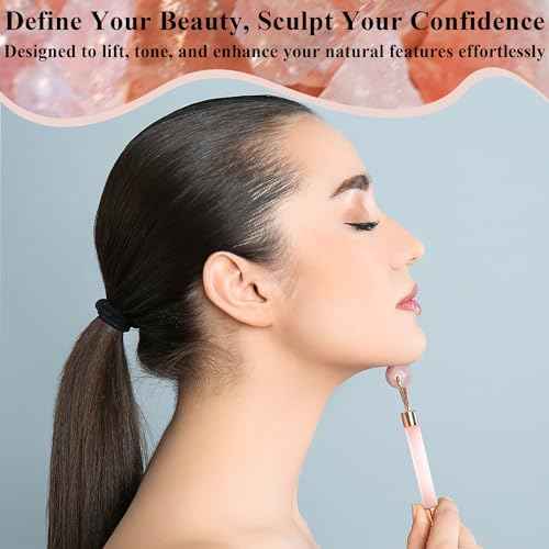 Natural Jade Roller for Face - Aging Wrinkles, Puffiness Facial Skin Massager Treatment Therapy - Premium Jade Stone, by Crystal Lemon (Rose Quartz)