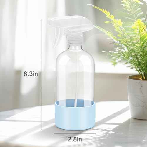 2 Pack Glass Spray Bottles with Silicone Sleeve, 16 oz Empty Refillable Containers with Adjustable Spray Nozzles, Spray Bottles for Hair, Cleaning Solutions and Plants Blue&Grey