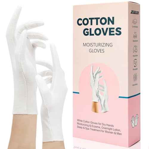 6 Pair White Cotton Gloves for Dry Hands, Moisturizing Overnight Work Gloves Liners for Eczema, Psoriasis Skin Spa Treatment Coin Jewelry Craft Handling for Women & Men, Large