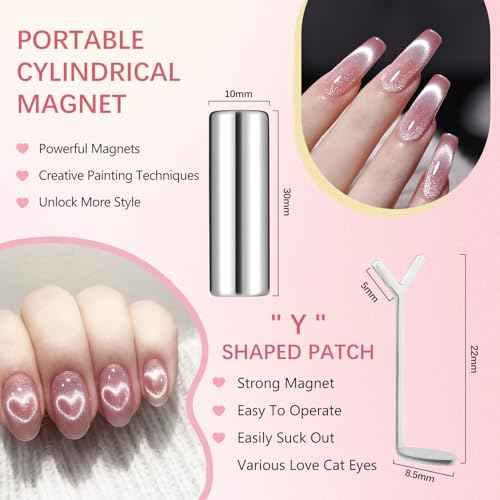 3 Pack Heart Magnet for Cat Eye Gel Polish, Heart Magnet for Nails, Cat Eye Magnetic Nail Art Tool Set,Magnet Sticks with Y-Shaped Guide, Professional Nail Magnet for Home and Salon
