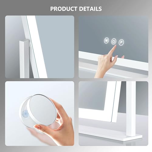 Lighted Makeup Mirror, 17.3"x13" Hollywood Vanity Mirror with Lights, Three Color Lighting Modes, and 5X Magnification Mirror, Smart Touch Control, 360¡ÆRotation (Gold, Gift Box)