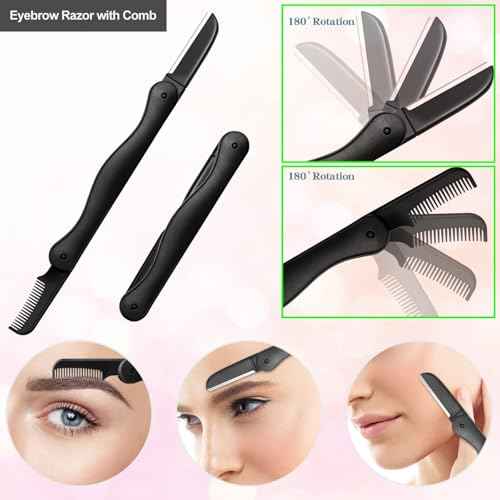 Eyebrow Razor, 7 in 1 Brow Kit, Eyebrow Trimmer Set Including Brow Razors, Brush, Scissors, Tweezers, with Plastic Box for Women Men Eyelash Facial Grooming