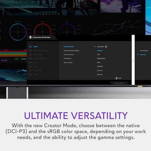 Alienware AW2723DF Gaming Monitor - 27-inch (2560 x 1440) 240Hz Display (DP 1.4), 1ms Response Time, NVIDIA G-Sync, Preset OSD Modes, Height/Tilt/Swivel/Pivot Adjustability - Lunar Light