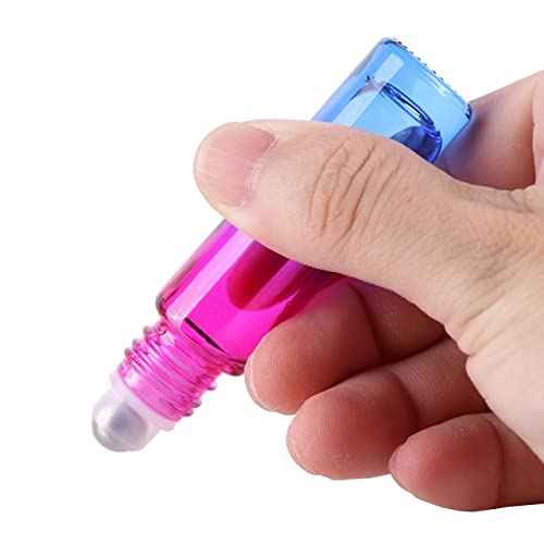 inice 24 10ml Essential Oils Roller Bottles Gradient Color Thick Glass Roll on Bottle Golden Metal Cap for Travel