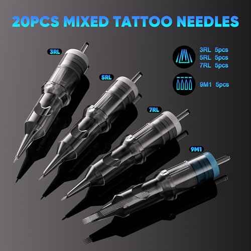 Complete Tattoo Gun Machine Kit, Professional Rotary Tattoo Pen Set with Power Supply, Beginners Tattoo Supplies Kit with 20Pcs Cartridge Needles for Starters Artists