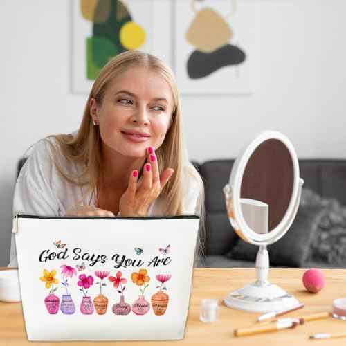 JioJio Chan God Says You Are Makeup Bags, Inspirational Bible Verse Pouch, Christian Encouragement Gifts, Flower Butterfly Wash Pouch for Her, Birthday Gifts for Women PU Leather Cosmetic Bags