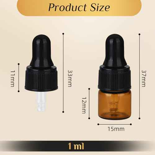 1ml Amber Glass Dropper Sample Bottles, Serum Travel Containers Cuticle Oil Dropper Bottles for Travel Essential Oils, Tinctures, Perfumes Cosmetics Liquids Aromatherapy Lab Sample Containers