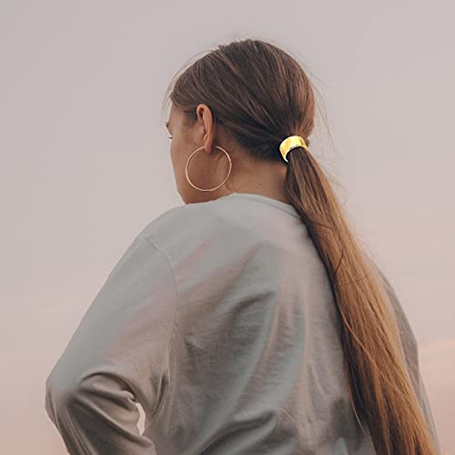 Ponytail Cuff Gold for Women Girls Metal Circle Elastic Hair Ties Rubber Bands Holder Fashion Hair Accessories Ladies Hair Rings Xmas Birthday Valentines Present Set 3 Styles