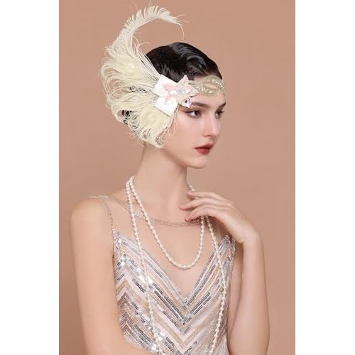 BABEYOND 1920s Flapper Headband Peacock Feather Headpiece Gatsby Accessories for Women Sequined Showgirl Headpiece