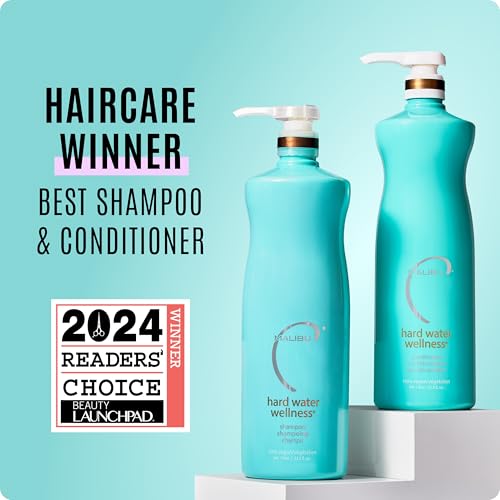 Malibu C Hard Water Wellness Shampoo and Conditioner Duo - Hydrating Hair Care for Shine & Manageability - Protects from Waterborne Elements That Cause Dry, Damaged Hair (33.8oz)