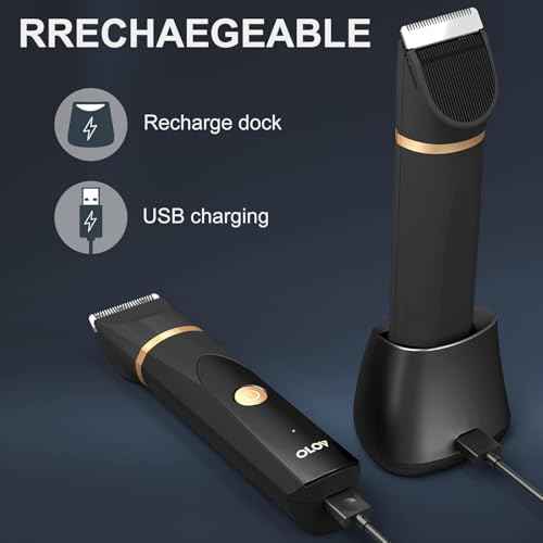 OLOV Electric Body Hair Trimmer - Groin Trimmer for Men - Bikini Trimmer Women - Wet/Dry Shaver Groomer, Replaceable Ceramic Blade Heads, USB Recharge Dock, Waterproof Hygiene Razor,Black